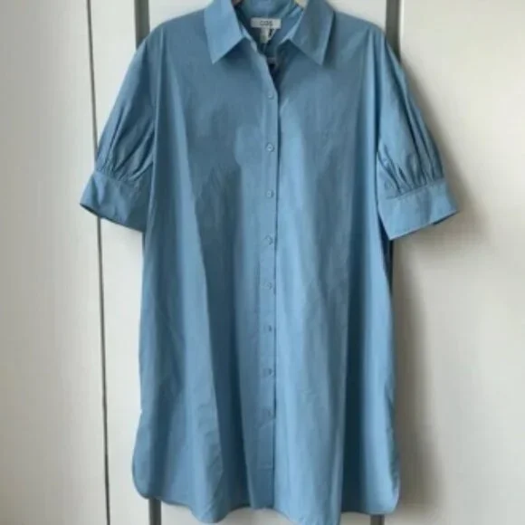 cos gathered shirt dress COS Gathered Washed-Silk Midi Shirt Dress in Blue